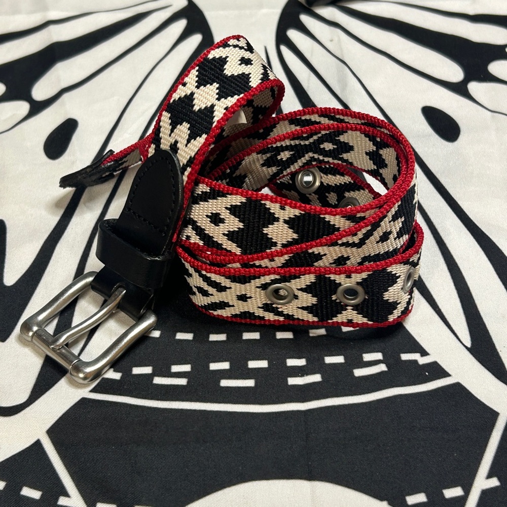 J.Crew Southwestern Woven Belt Black Red Geometric Navajo Tribal Pattern Small - Picture 8 of 9